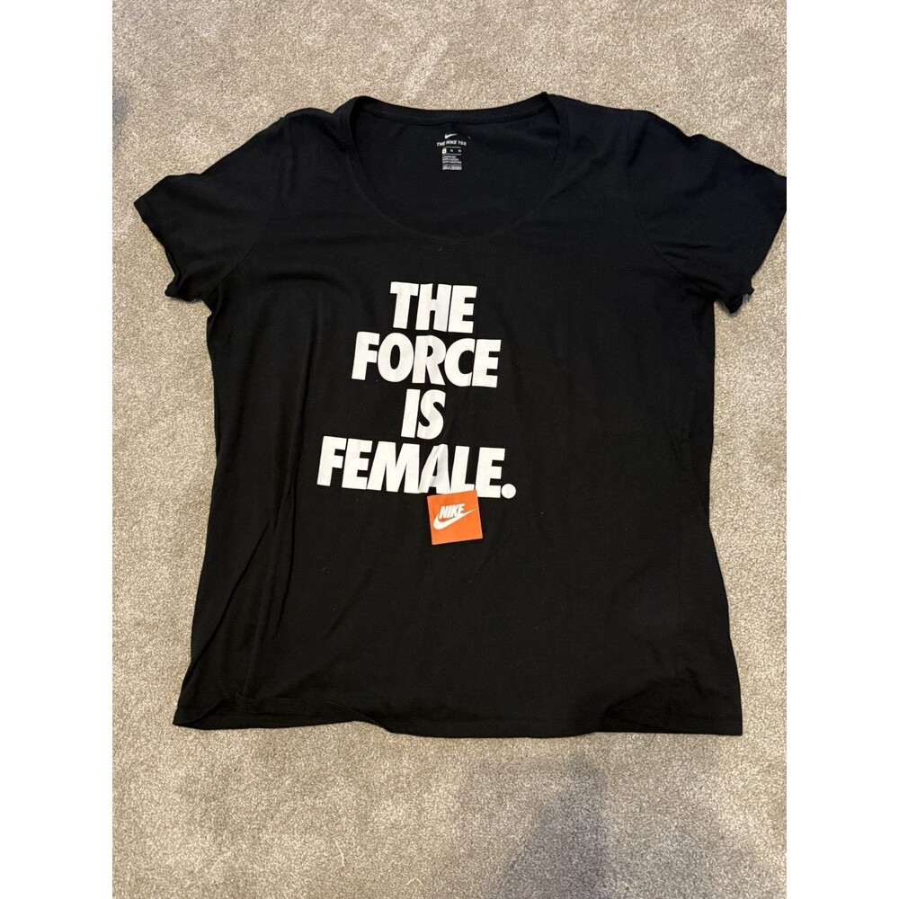 Nike The Force Is Female Black Short Sleeve Crew Neck T-shirt Top Womens Size XL